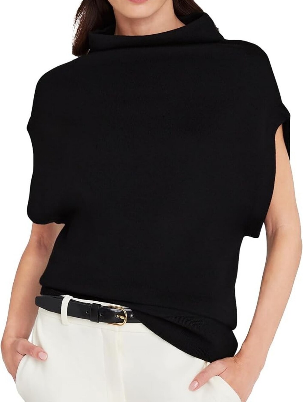 Club Monaco Abhy Black Short-Sleeve Wool Blend Sweater